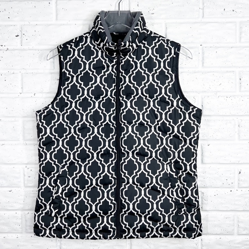 LAND’S END Black & White Puffer Vest | Full Zip
